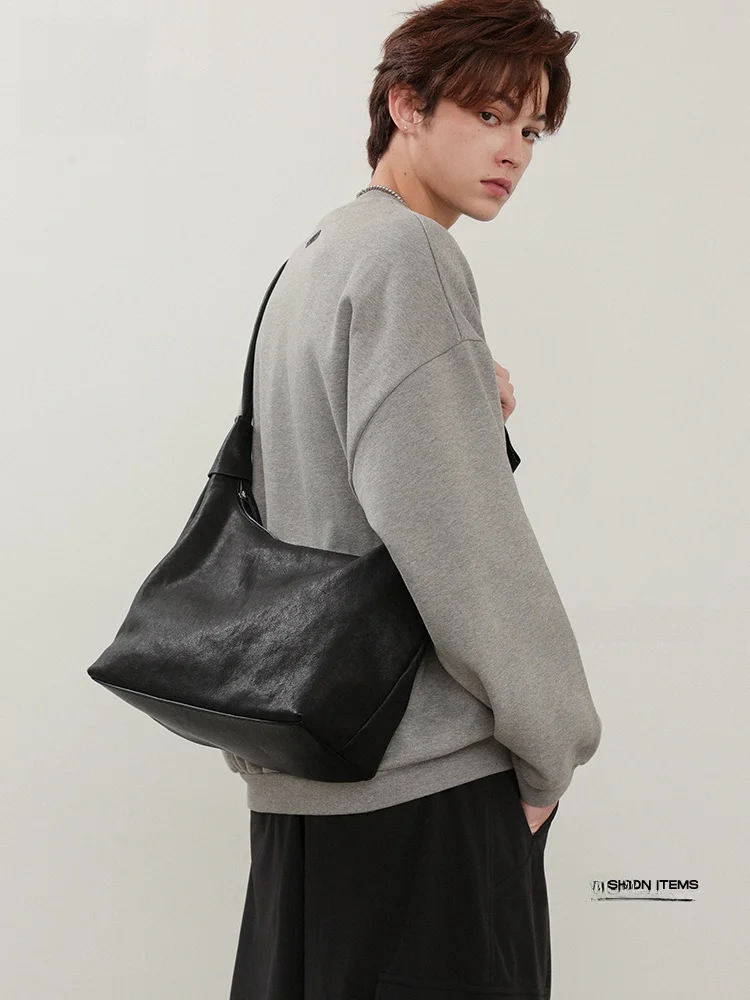 Lazy Style Men's Leather Crossbody Bag Large Capacity Dumpling Bag Fashionable Casual Shoulder Bag Soft Cowhide Handbag