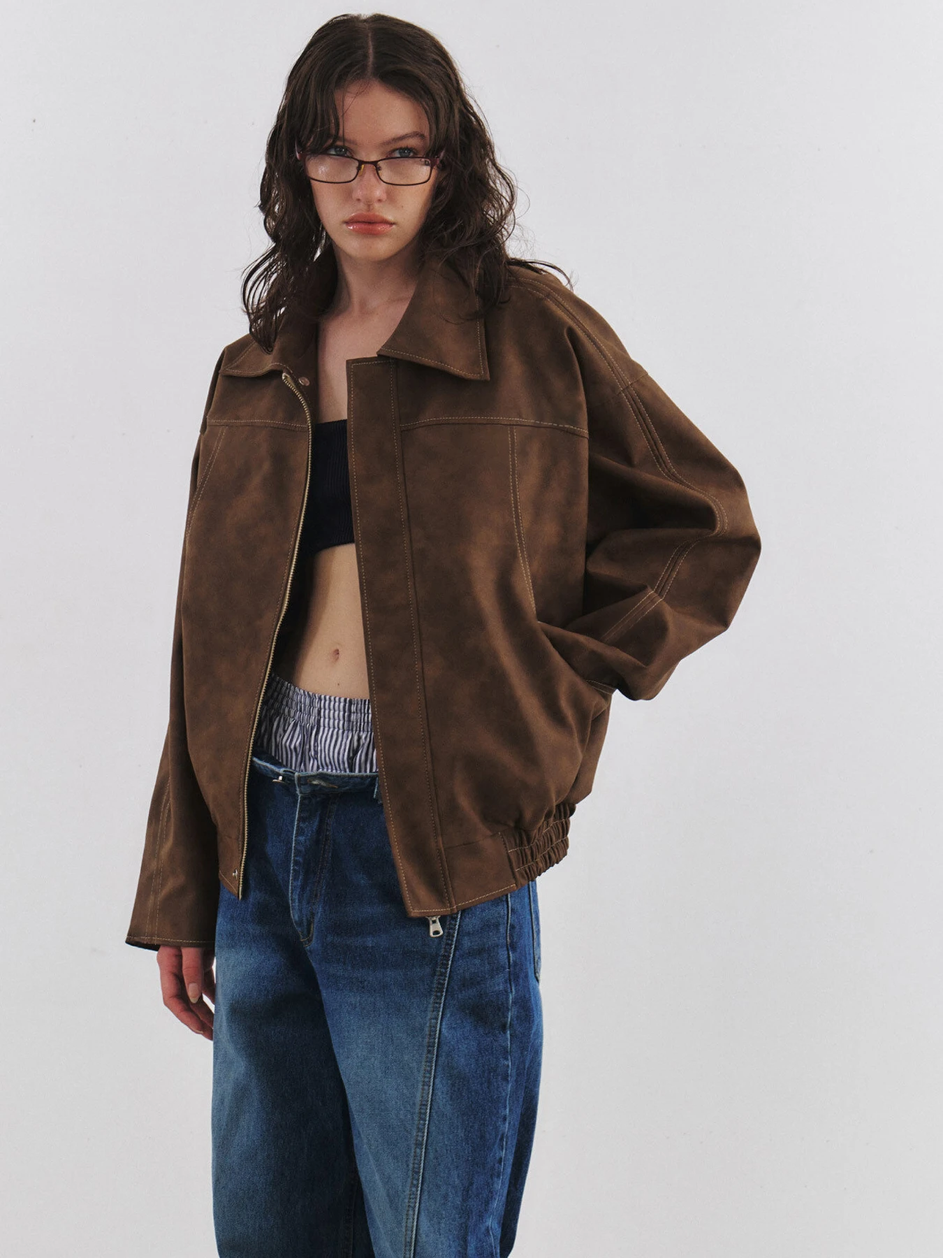 Giacca con zip casual in finta pelle scamosciata da donna autunno nuova autunno 2025