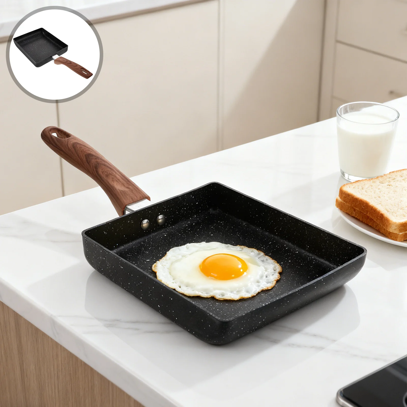 

Прямоугольная алюминиевая сковорода с антипригарным покрытием, мини-сковорода с антипригарным покрытием, термостойкая ручка, индукционная сковорода для приготовления пищи, кемпинга