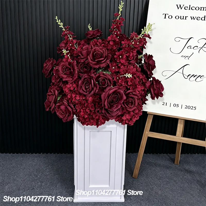Burgunderrote Rosen Künstliche Blumen Tischdekoration Dunkelrotes Blumenarrangement Hochzeit Esstisch Deko Party Bankett Event Dekoration – Detail 3