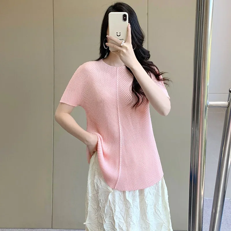 Miyake Pleated T-Shirt 2026 Summer New Short Sleeve Non-Iron Casual Top Stretch Plus Size Commuting Minimalist Women's Clothing view 6
