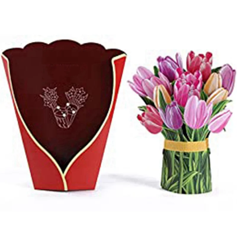 AT29-3D -Up بطاقات تهنئة باقة الزهور الورقية، بطاقات هدايا لعيد الأم وعيد الفصح للنساء