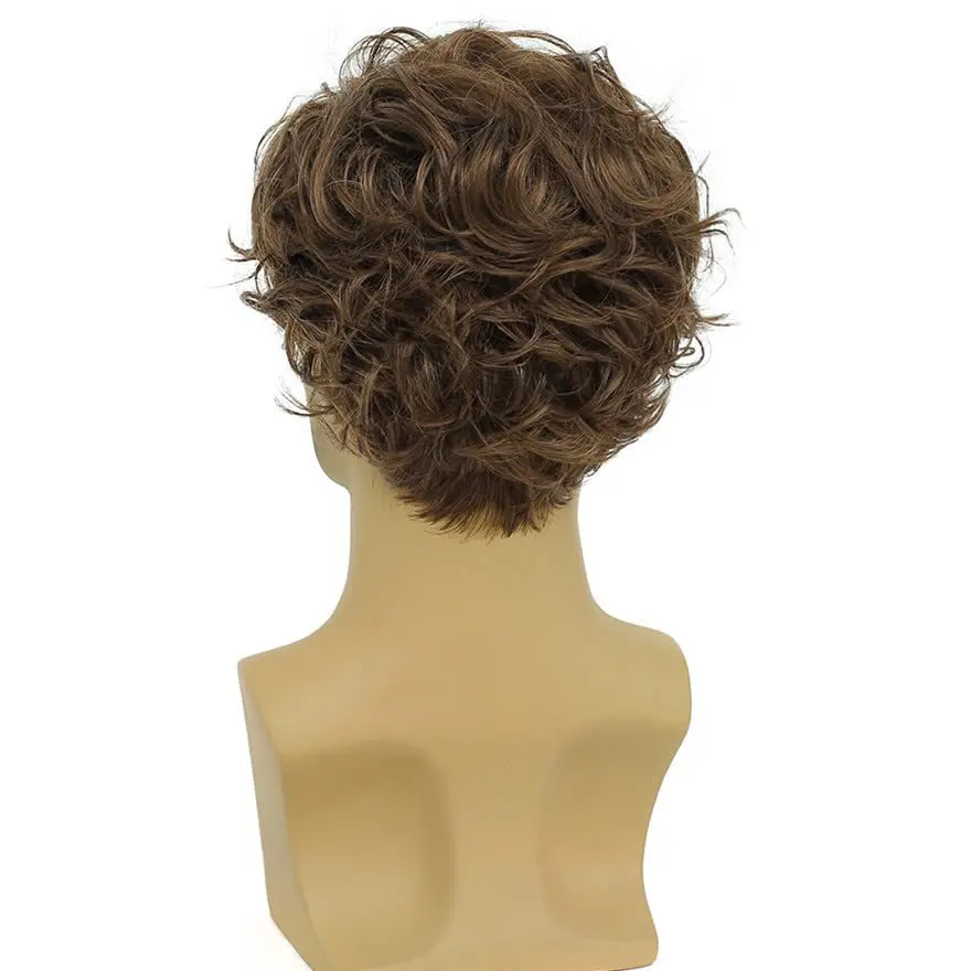 Synthetic Short Brown Party Wigs for Men Layered Realistic Looking Side Part Bangs Breathable Fake Hair Heat Resistant