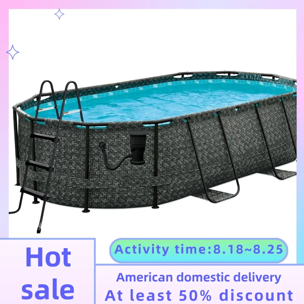 

167 By 98 By 39.5 Inches Oasis Designer Oval Frame Outdoor Above Ground Swimming Pool Pool Set With Accessories Inflatable Tub