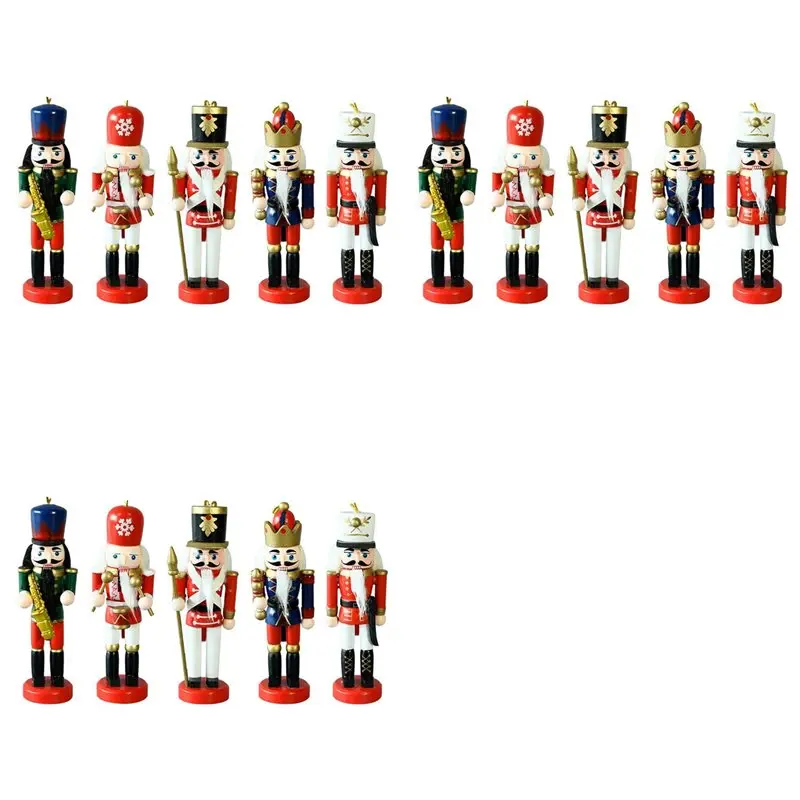 AB42-15Pc Christmas Nutcracker Wooden Ornaments Saxophone Soldiers Manual Decorations 13Cm Christmas Tree Decoration