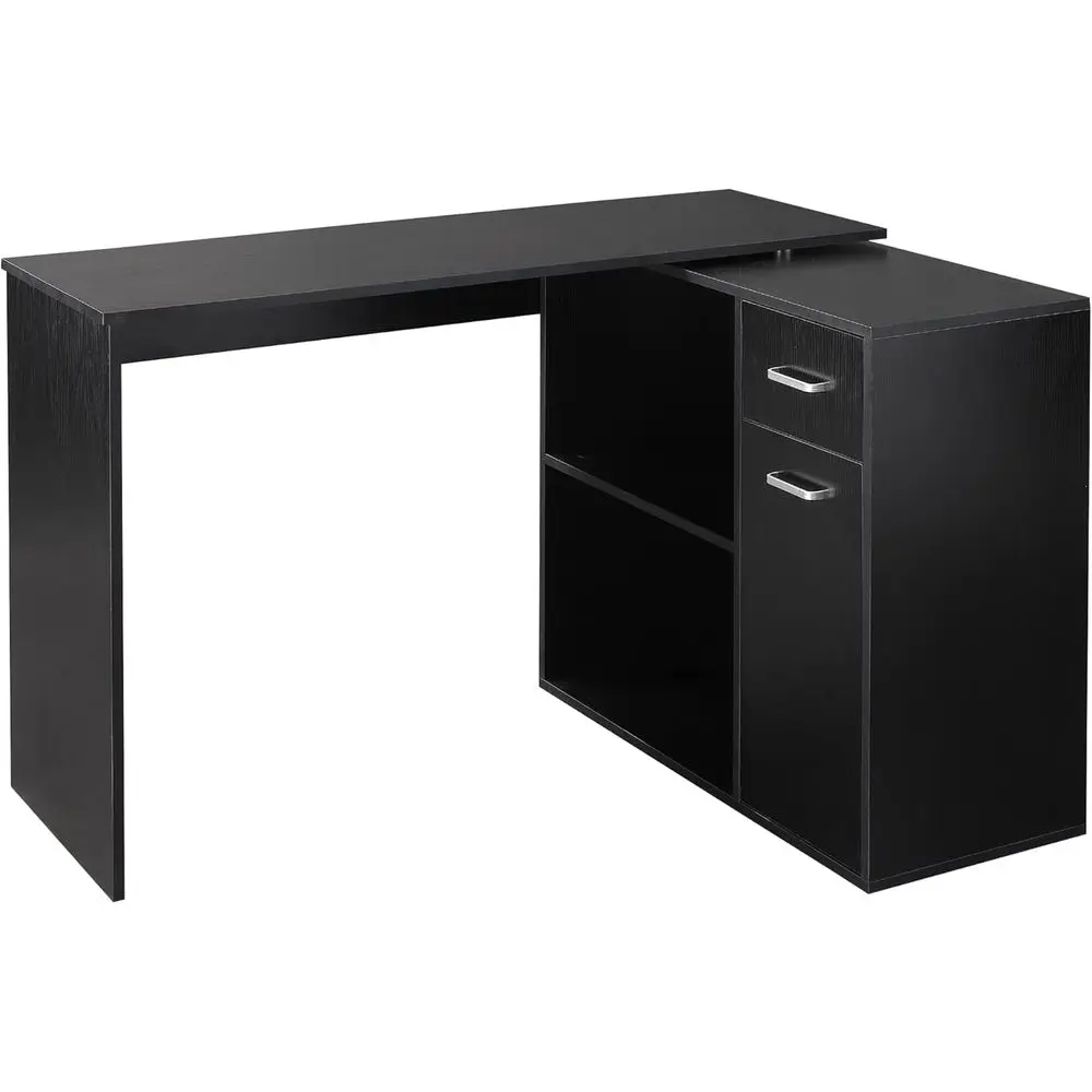

180° Swivel L-Shaped Desk with Storage, Ideal for Study or Home Office, Black