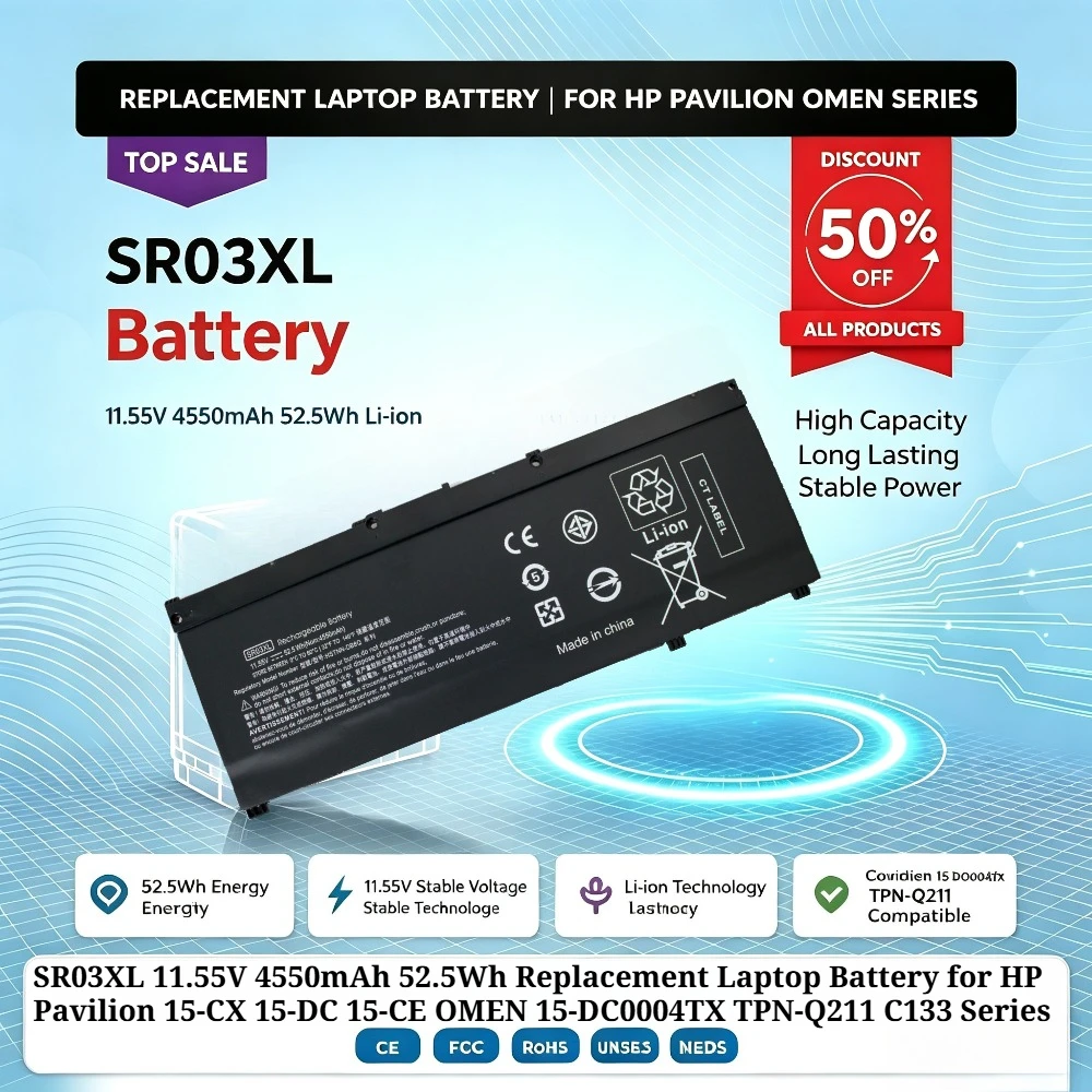 SR03XL 11.55V 4550mAh 52.5Wh Replacement Laptop Battery for HP Pavilion 15-CX 15-DC 15-CE OMEN 15-DC0004TX TPN-Q211 C133 Series