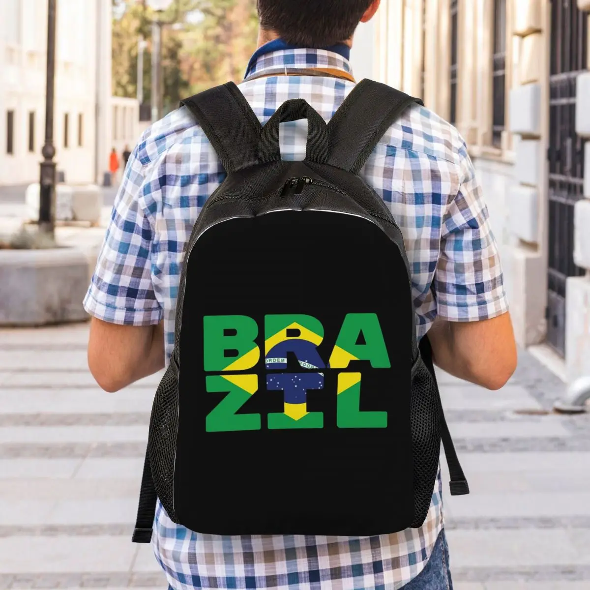 Brazil Flag Text Backpack Student Boys Girls BookBag School Bag Laptop Shoulder Bags