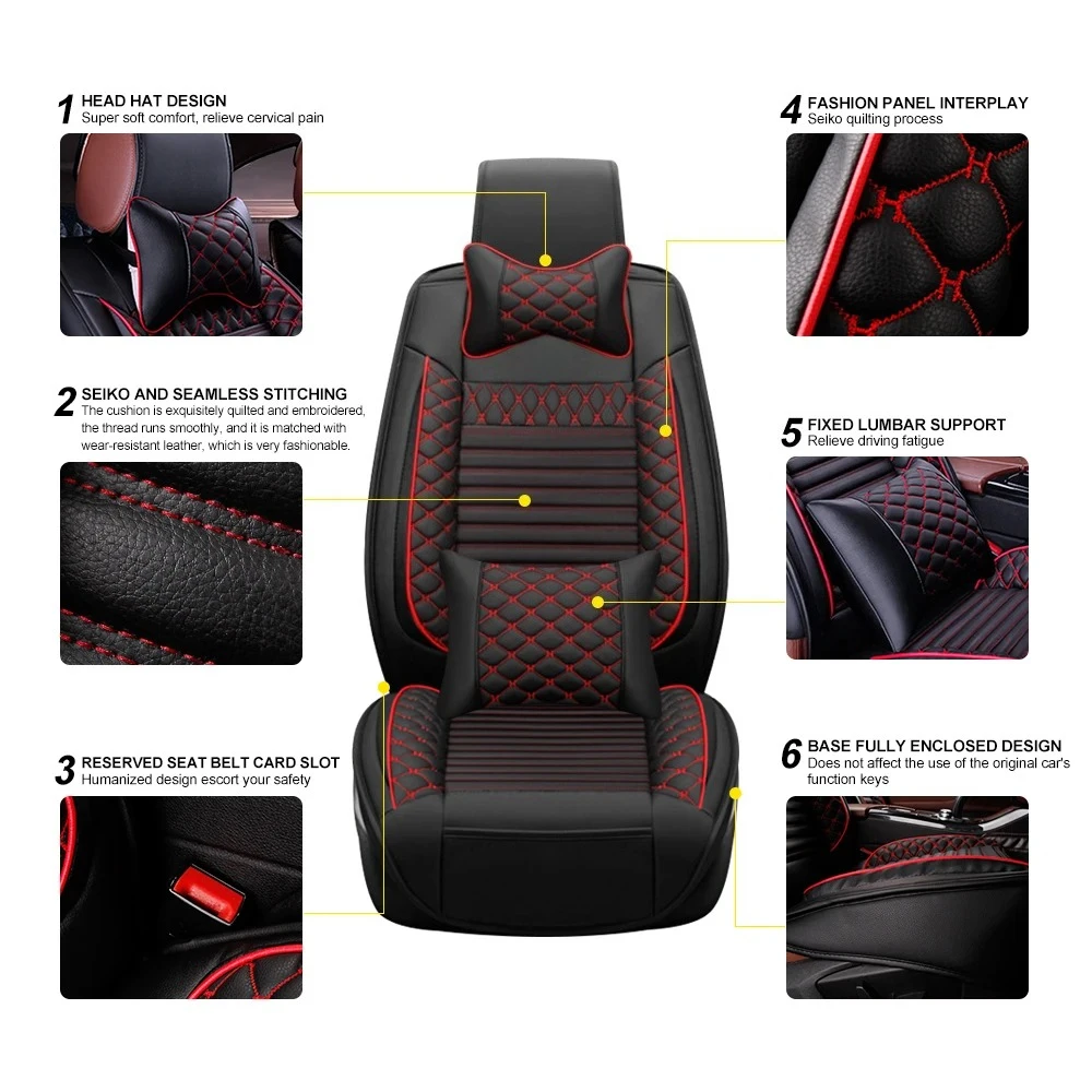 Premium 2-Seat Car Seat Covers Front Row Black Blue 001 Universal Seat Cushion Cover