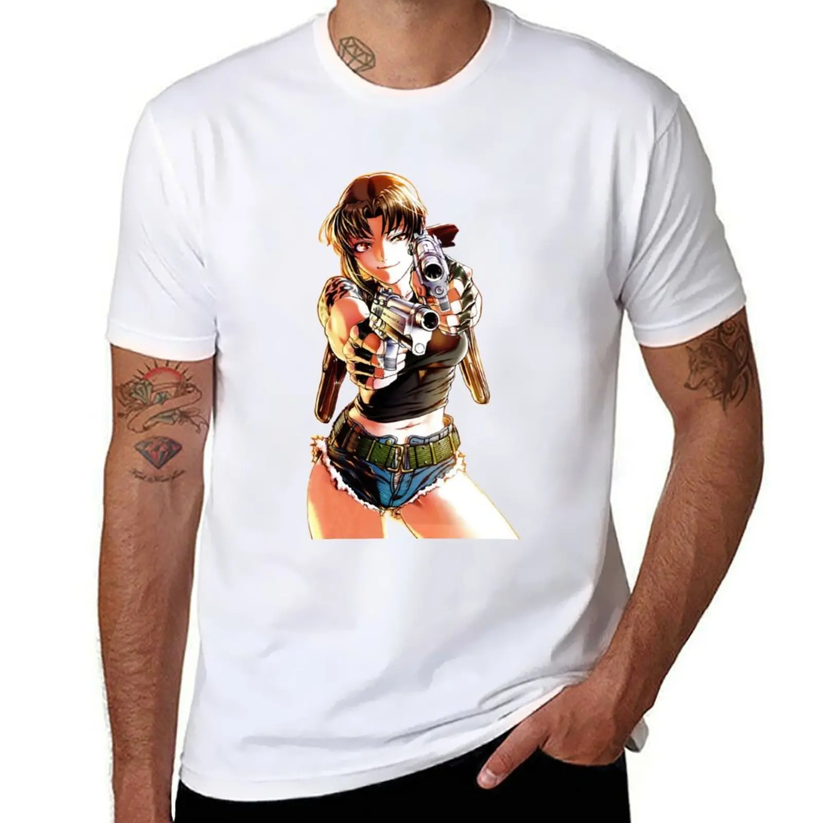

black lagoon two guns T-Shirt t shirts with prints t shirts for man pack white man graphic t shirt T-shirt