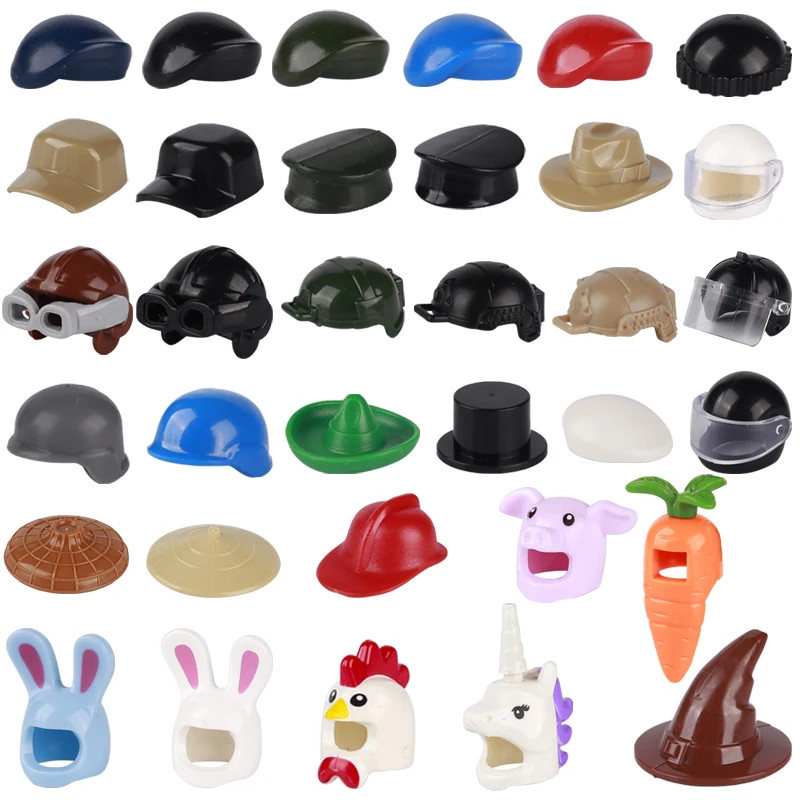 DIY City Figures Head Accessories Baseball Cap Building Blocks Military Soldier Helmet Berets Police Hat Figure Mini Bricks Toys