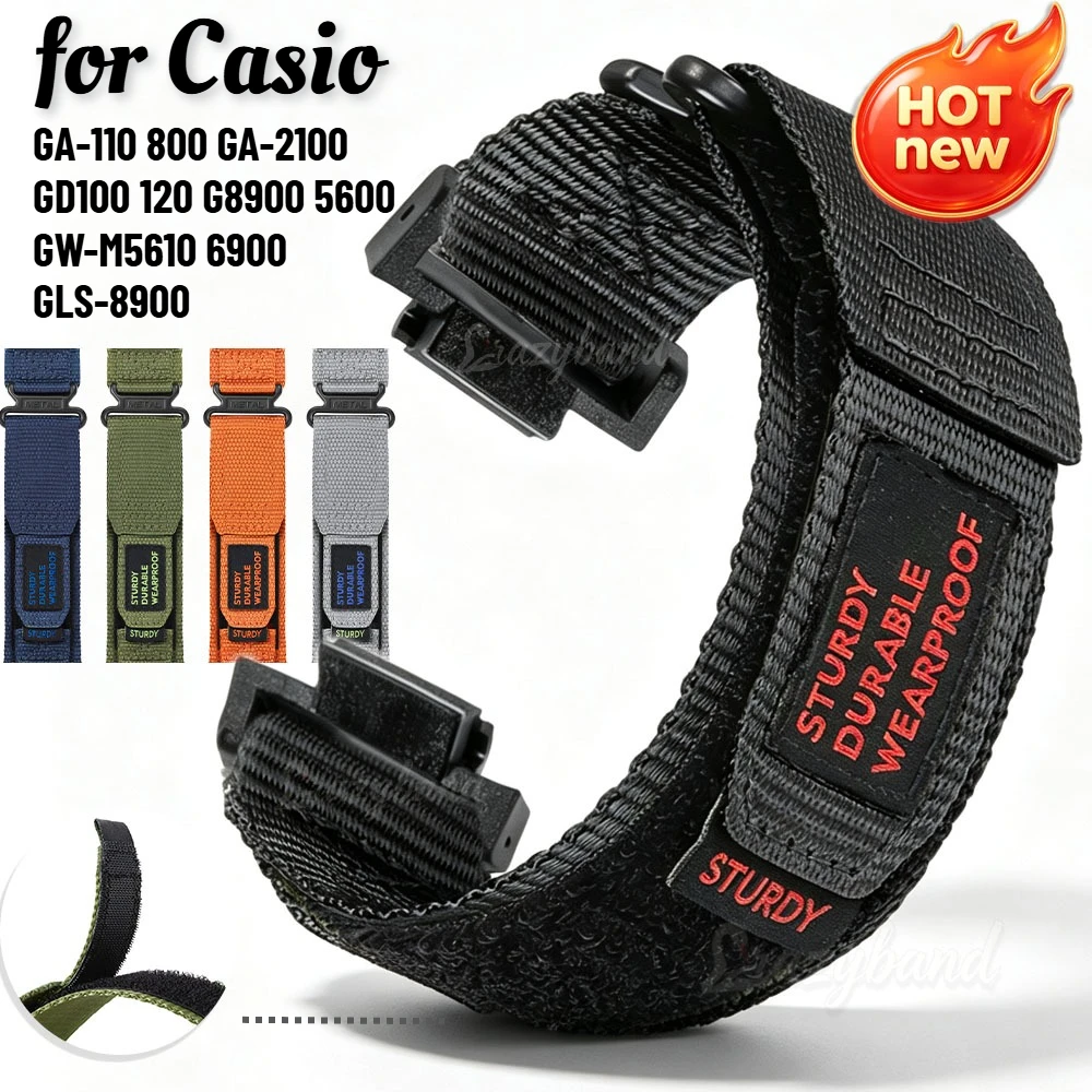 16mm Uhrenarmband für Casio GA-110 800 GA-2100 GD100 120 G8900 5600 GW-M5610 6900 Armband Schwarz Weiches Nylon Armband für Damen und Herren