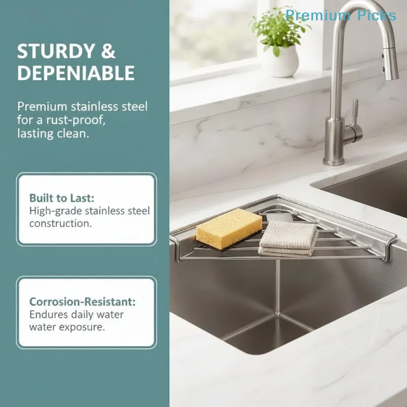 portableSpace Saving Sink Drain Rack 201 Stainless Steel Rustproof Triangle Kitchen Storage Organizer for Sponge Brush Soap