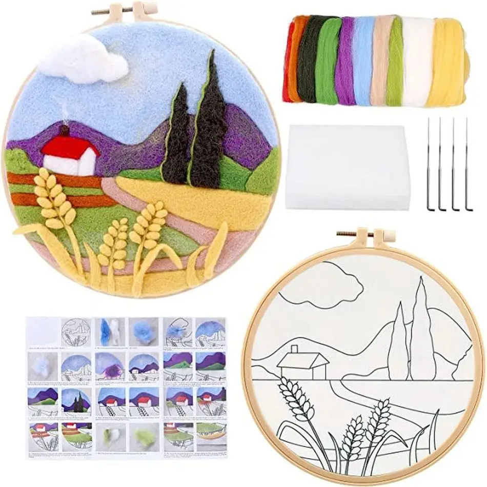 Creative Painting DIY Wool Embroidery Kit Funny Craft Painting DIY Wool Needle Felt Picture Kit Gift For Mom Friends Kids