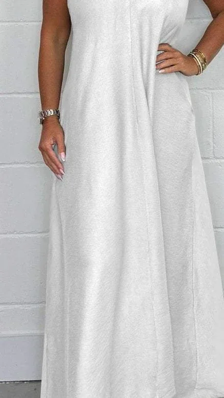 Damska sukienka na wiosnę i lato Spódnica bez rękawów z dekoltem w szpic w jednolitym kolorze Elegancka moda codzienna Wygodna regularna standardowa sukienka