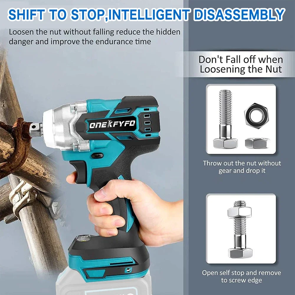 2 IN 1 350 N.M Brushless Cordless Electric Impact Wrench 1/2 inch Screwdriver Socket Power Tools for Makita 18V（No Battery）