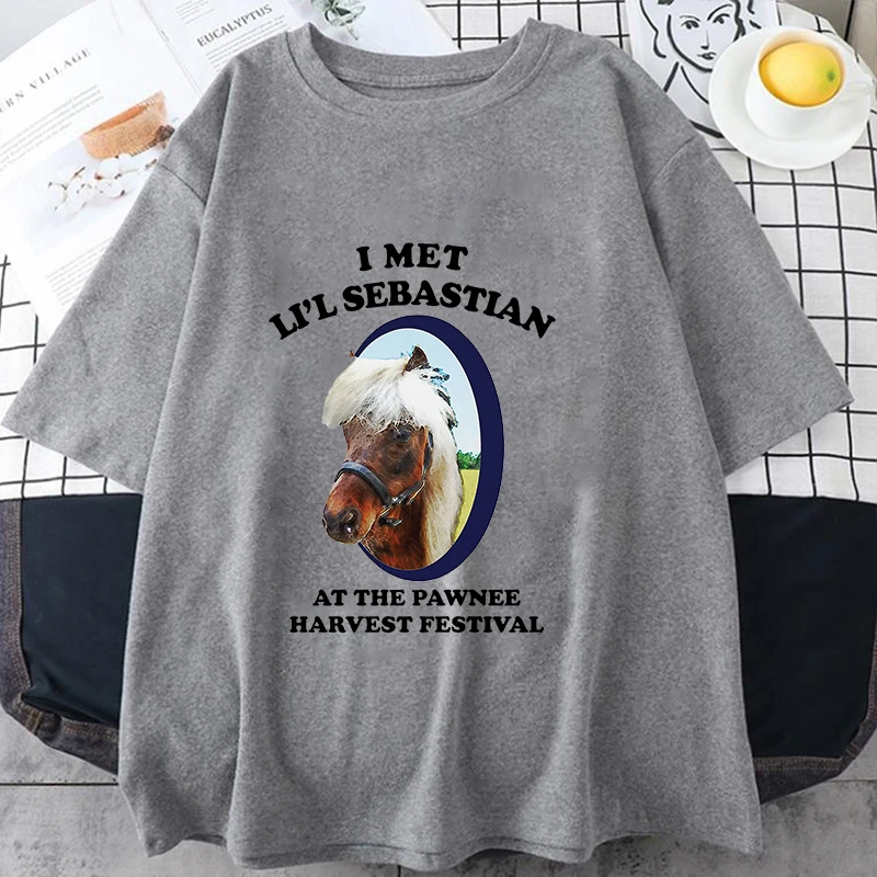 I Met Lil Sebastian Pawnee Harvest Printed T-shirts for Men Women Summer Tee Shirt Neutral Casual Short Sleeve Round Neck Tops