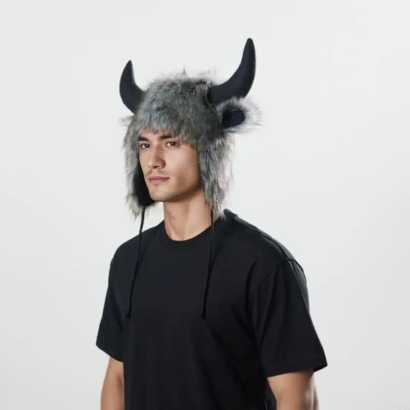 Horn Cap Coldproof Winter Hat For Women Men Unisex Outdoor Activity Cosplay Event Hat Halloween Costume Accessory 6XDA