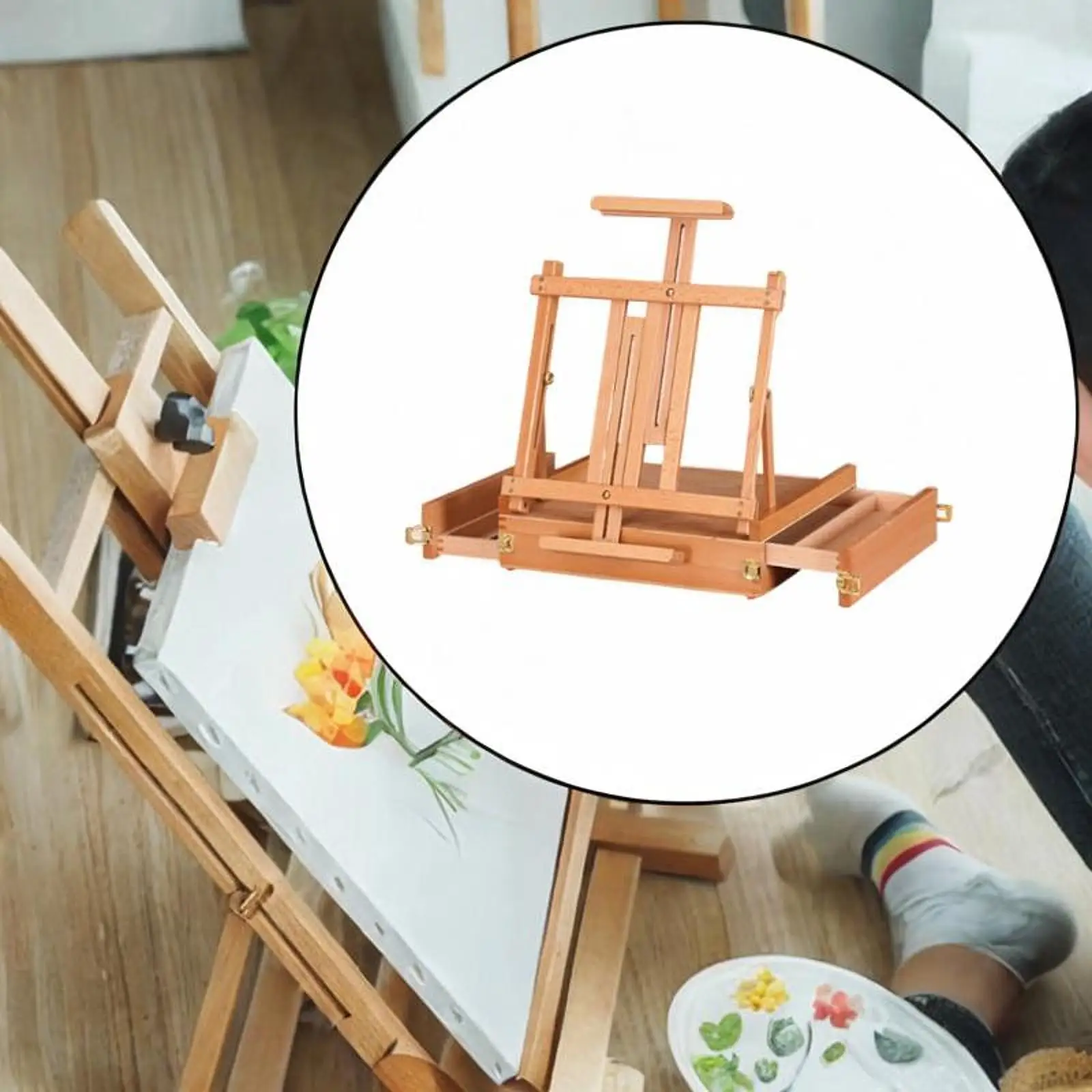 

Table Easel Art Supplies Wooden Adjustable Height Painting Toolbox Oil Painting Box for Calssroom Desk Painting Desktop Beginner