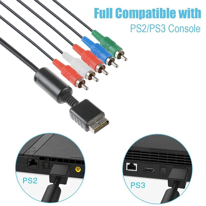 Y22A Ypbpr for PS2/PS3/PS3 Slim HDTV-Ready TV HD Component AV Cable 5-Wire 6FT Black