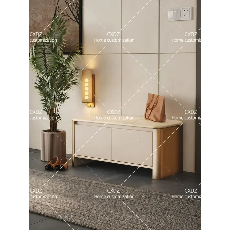Luxury Solid Wood Shoe Changing Stool with Storage High End Entryway Bench for Home Modern Minimalist Footrest Seat Organizer