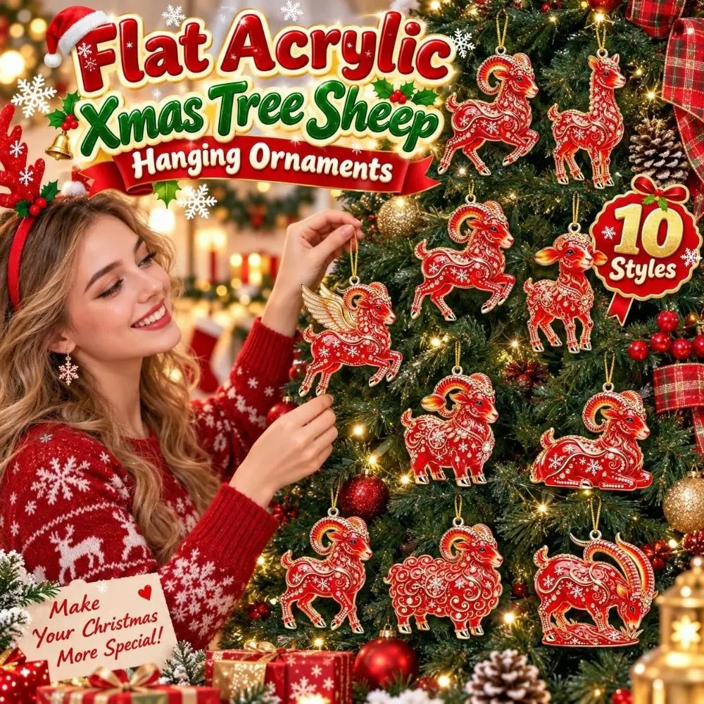 2D Flat Christmas Tree Sheep Ornament Acrylic Shining Xmas Tree Sheep Hanging Ornaments Simulation Artificial Rhinestone