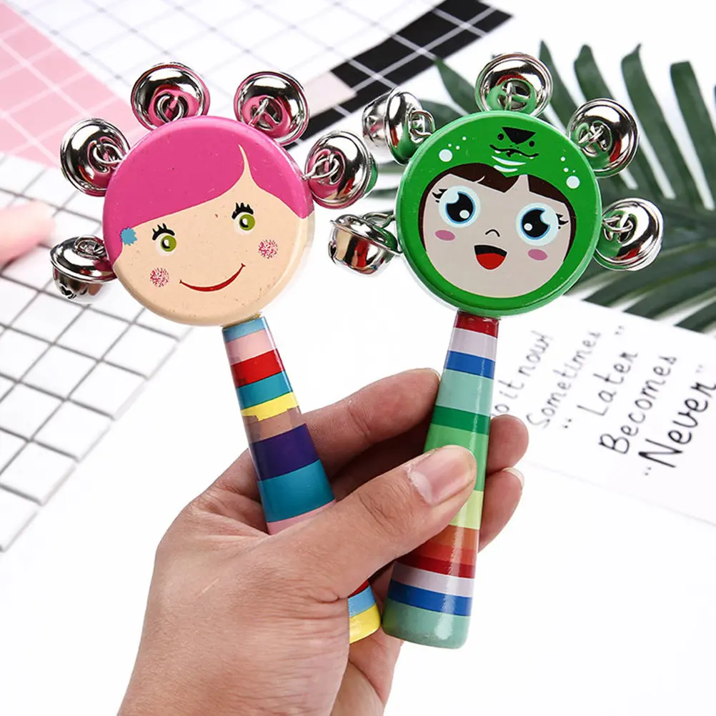 4-個漫画スマイル木製幼児用グリップベビーなだめるシェイキング早期学習音楽ギフト幼児シェイキング