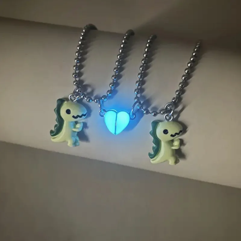 Love luminous magnetic necklace fashion personality cute resin dinosaur pendant women's alloy couple necklace