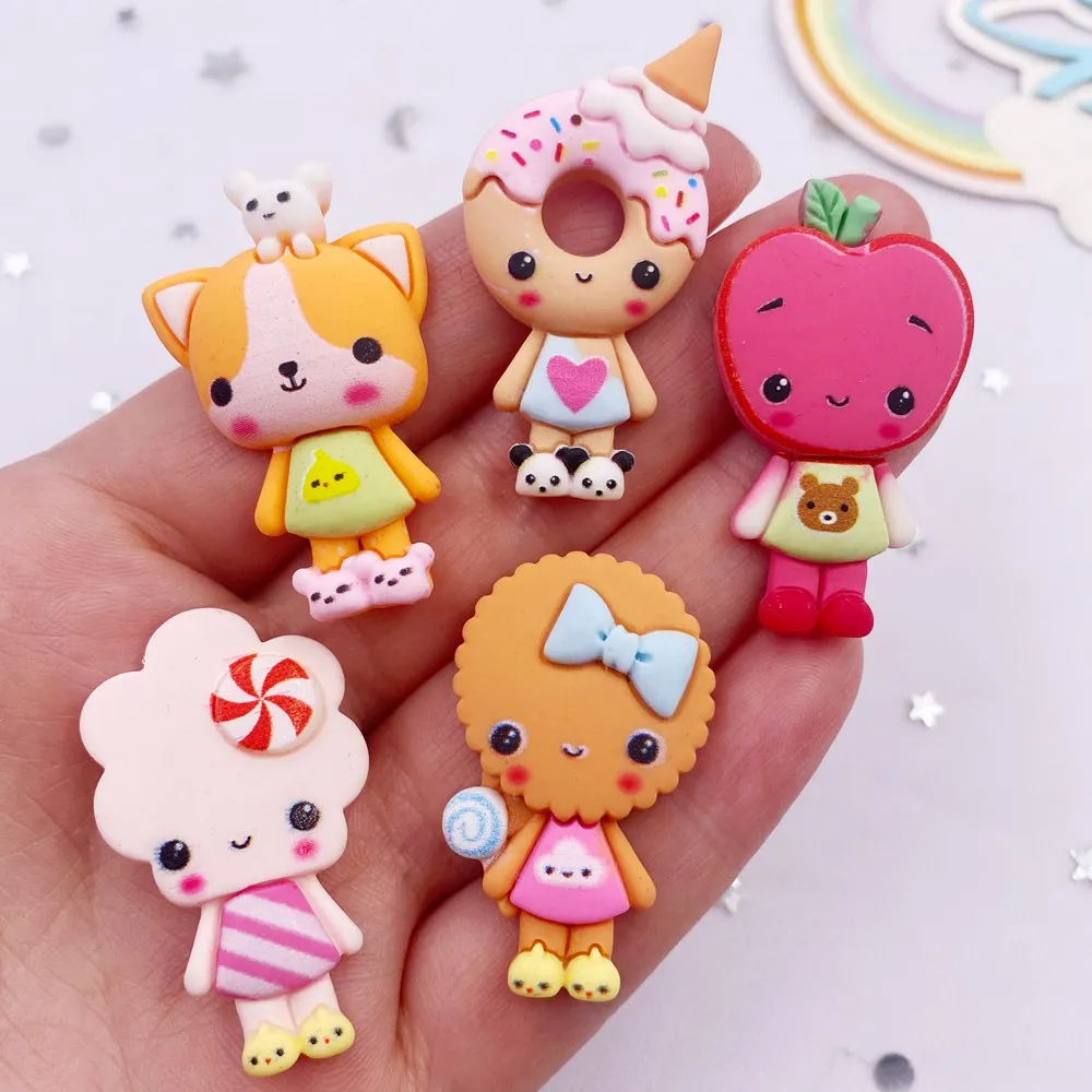 10Pcs Żywica Kolorowe Kawaii Ciasteczka Pączki Jabłko Kreskówka Flatback Figurka Świąteczne Dekoracje Akcesoria DIY Łuk Scrapbook Craft