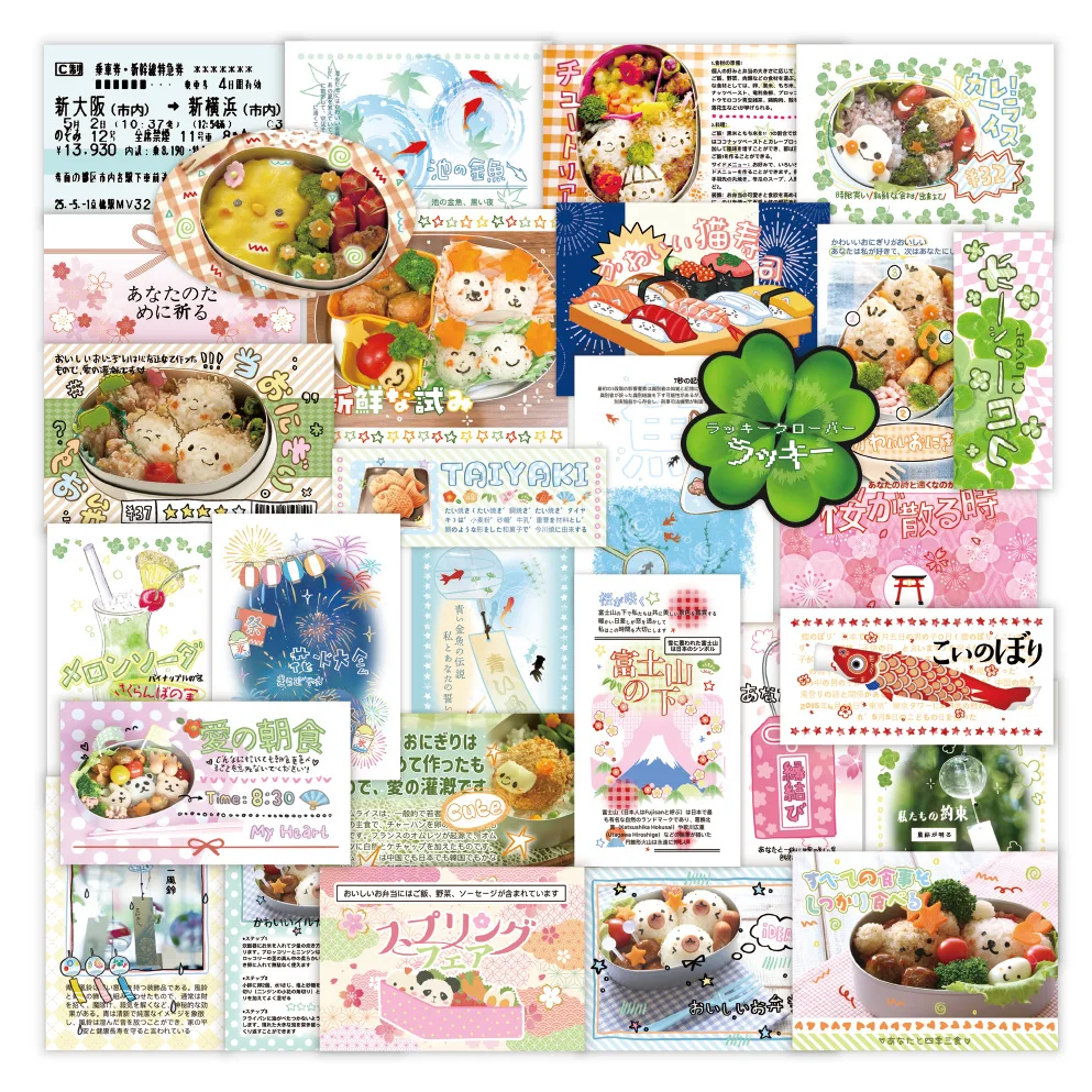

30/40Pcs Retro Japanese Food Stickers DIY Handbook Scrapbooking Luggage Laptop Decor Stickers Stationery Kawaii