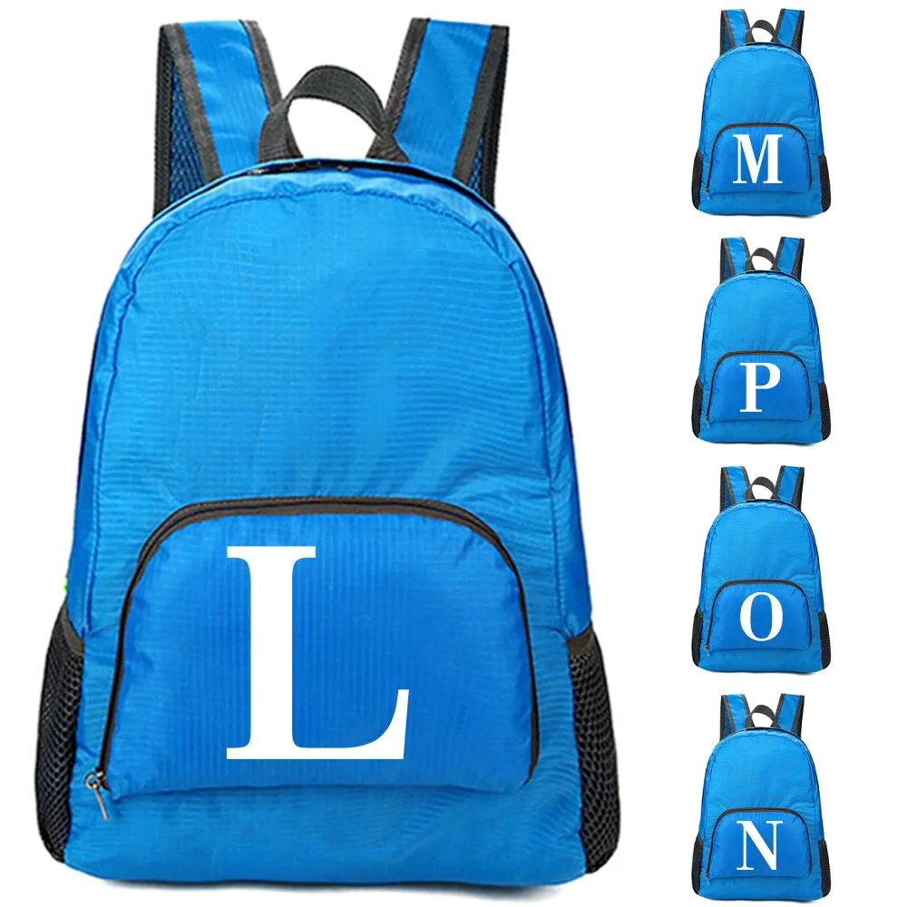 White Letter Print Foldable Backpack Unisex Lightweight Outdoor Portable Outdoor Camping Hiking Travel Daypack Women Sport Bags
