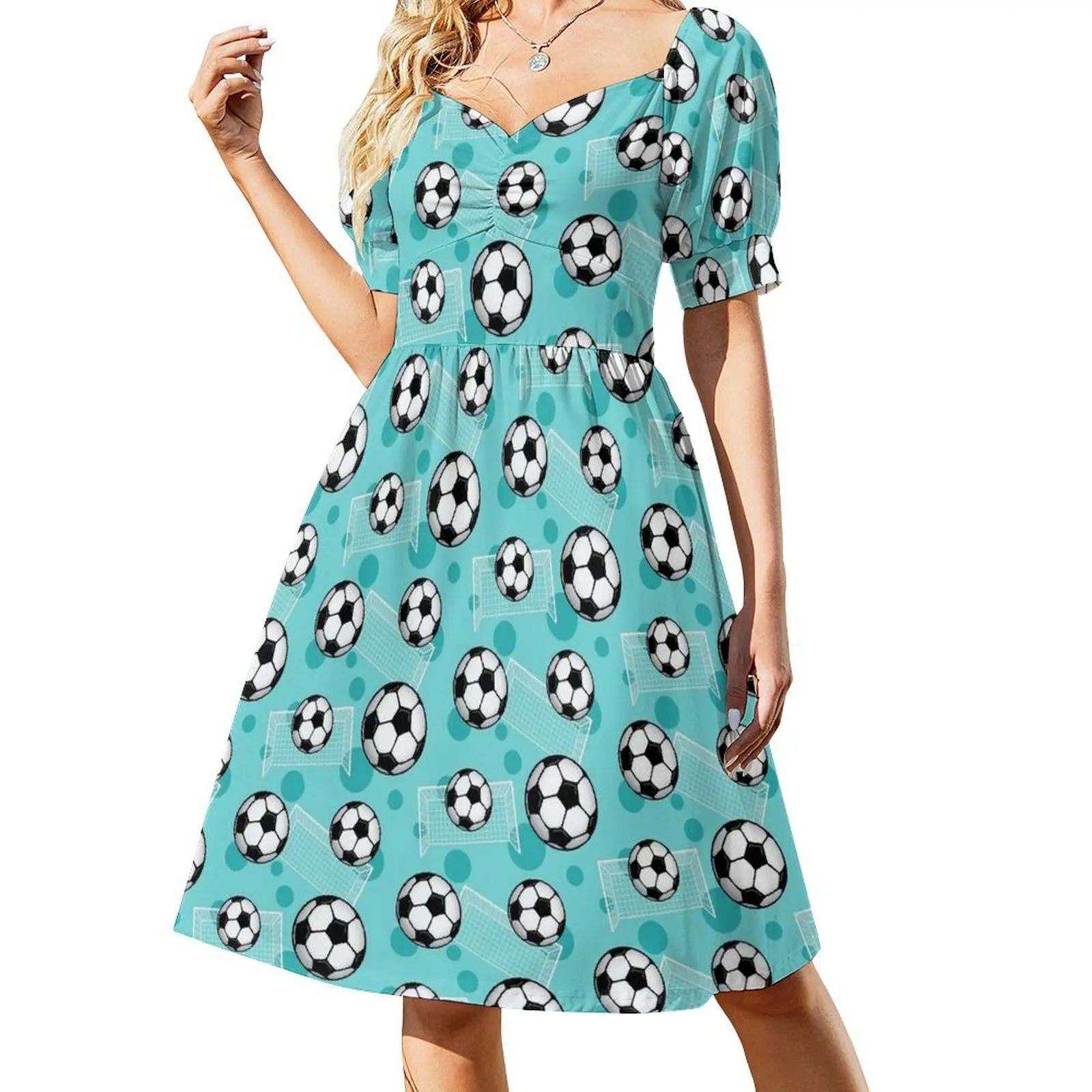 

Soccer Ball and Goal Teal Pattern - Teal Soccer Short-Sleeved Dress prom dress summer woman dress 2025 luxury dresses