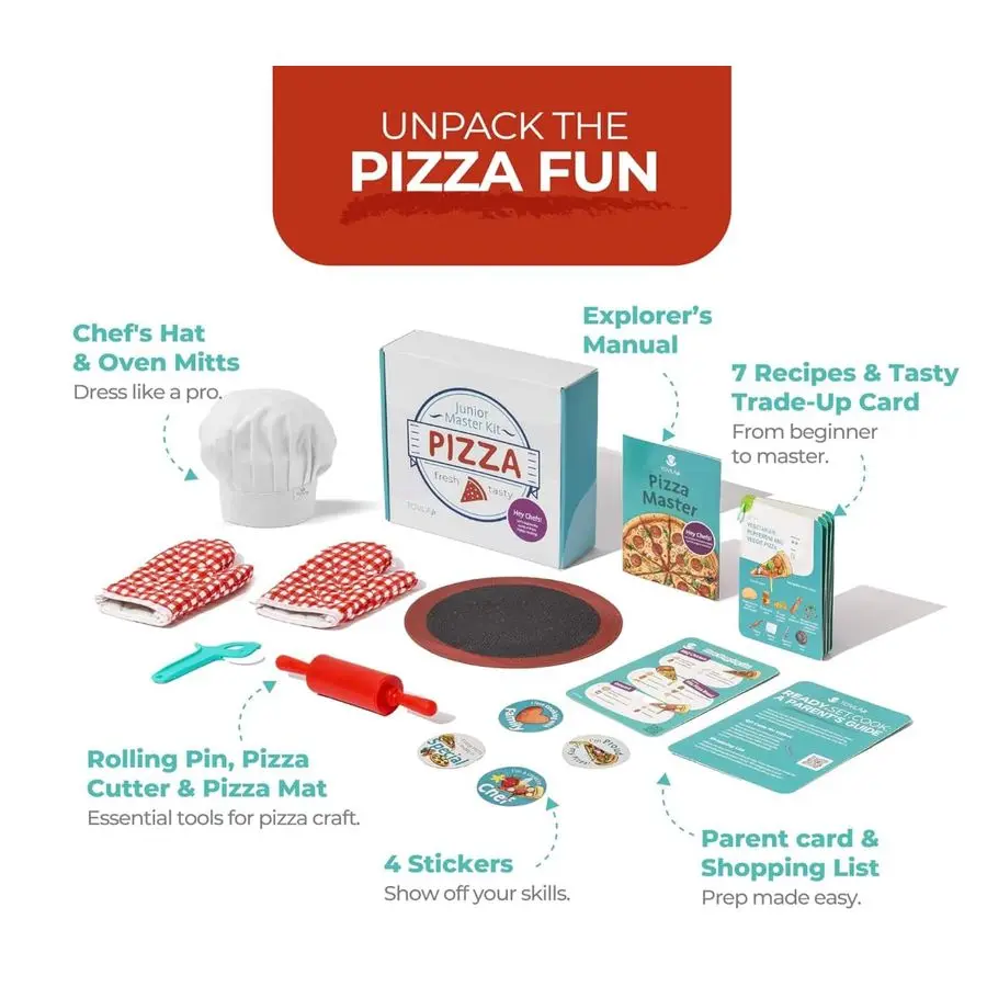 جونيور. مجموعة أدوات طبخ البيتزا الحقيقية المثالية للأطفال، مجموعة خبز DIY الممتعة، نشاط جذعي للأعمار من 4 سنوات، أدوات بيتزا للتعلم البصري، جي رائع #2