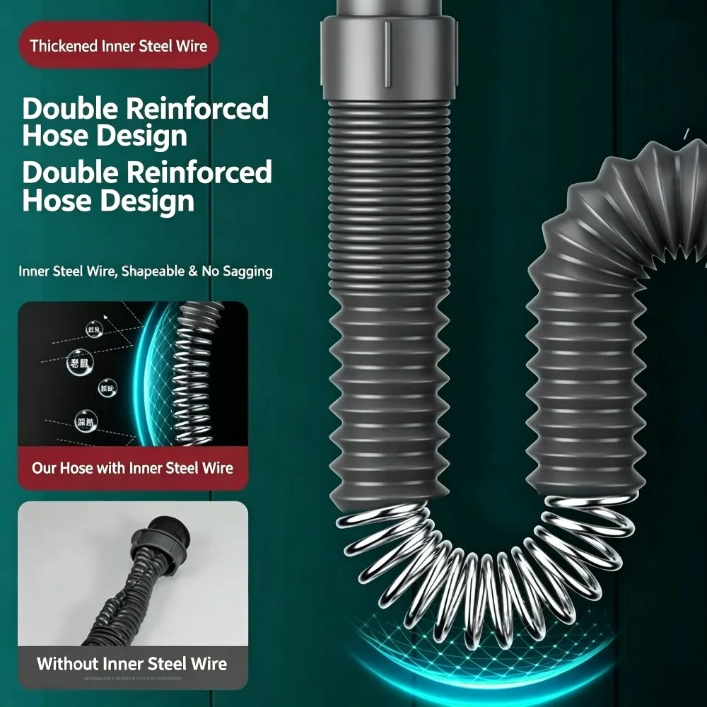 Thickened Retractable Basin Drain Tube, Magnetic Anti-backflow +S-shaped Water Trap, All-round Anti-odor Insect-proof Drain Pipe