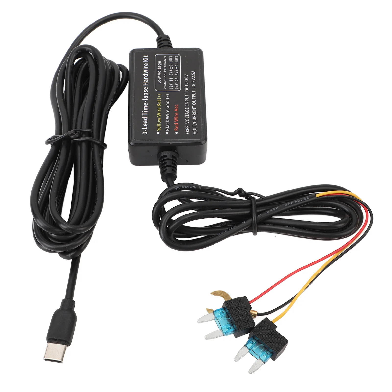 Type-C Dash Cam Hard Wire Kit 12V-30V To 5V Dash Camera Power Cord for GPS Power Supply Radar Detectors and More