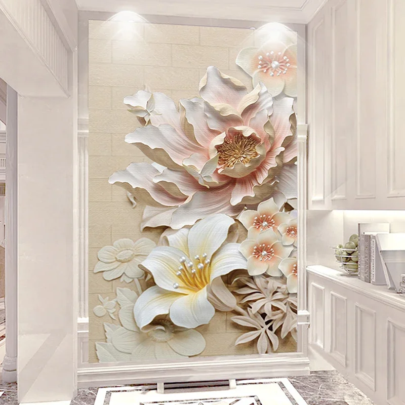 

Custom Photo Wall Paper Modern 3D Relief Flowers Living Room Entrance Backdrop Home Decoration Wall Mural Wallpaper