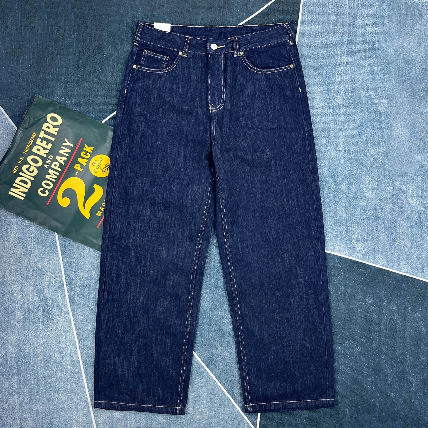 

Retro original color jeans for men in autumn trendy brand loose straight blue casual long pants versatile wide leg pants