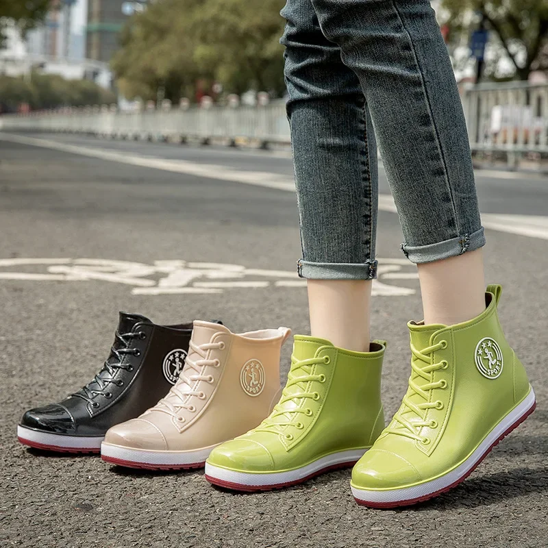 Plush Rain Boots Women Fur lined Rainshoes Woman Soft Ankle Boot Galoshes Ladies Rainy Work Shoes Female Green Booties 2024