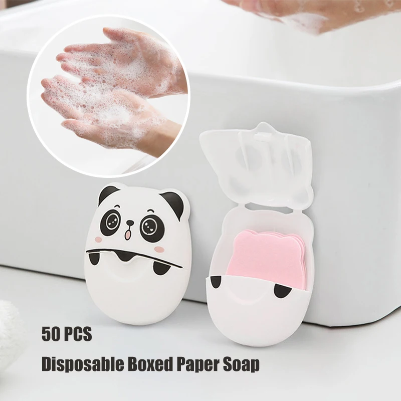 50Pcs/Box Disposable Soap Portable Boxed Paper Scented Mini Soap Box Household Bathroom Hand Washing Soap Accessories