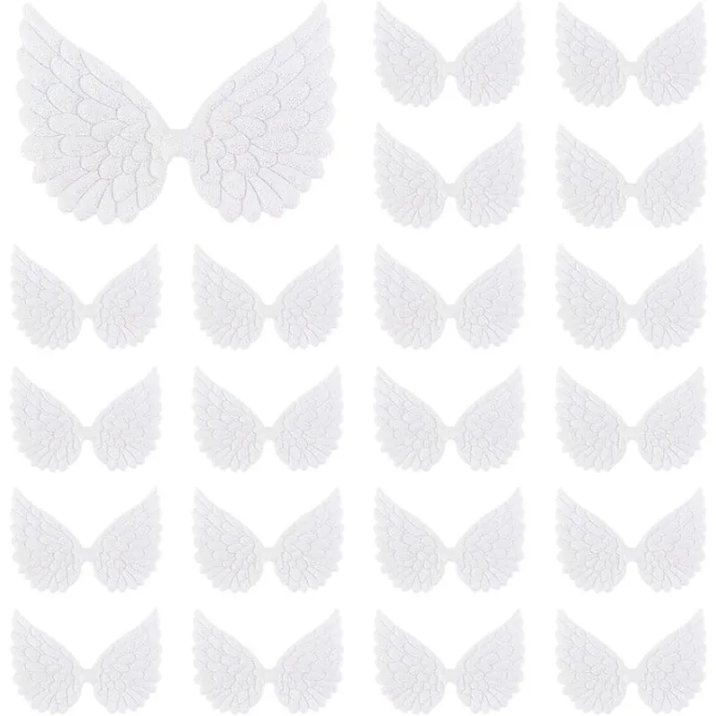 50 Pcs Glitter Angel Wing Applique Patches White Sew On Patches for Sewing Prom Dress Clothes Jeans Pants Shoes Decor Props