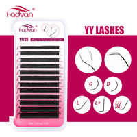 FADVAN L+/LU(M)/C/D/L/DD Curl YY Shaped 2D Faux Mink Lashes Double Tips Hand-make Eyelash Premade Volume Fan Extension Eyelashes