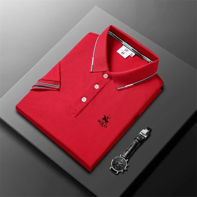 

2025 New Fashionable Versatile High End Men's Polo Shirt Casual Solid Color Slim Fit Summer Fashion Short Sleeve Breathable Top