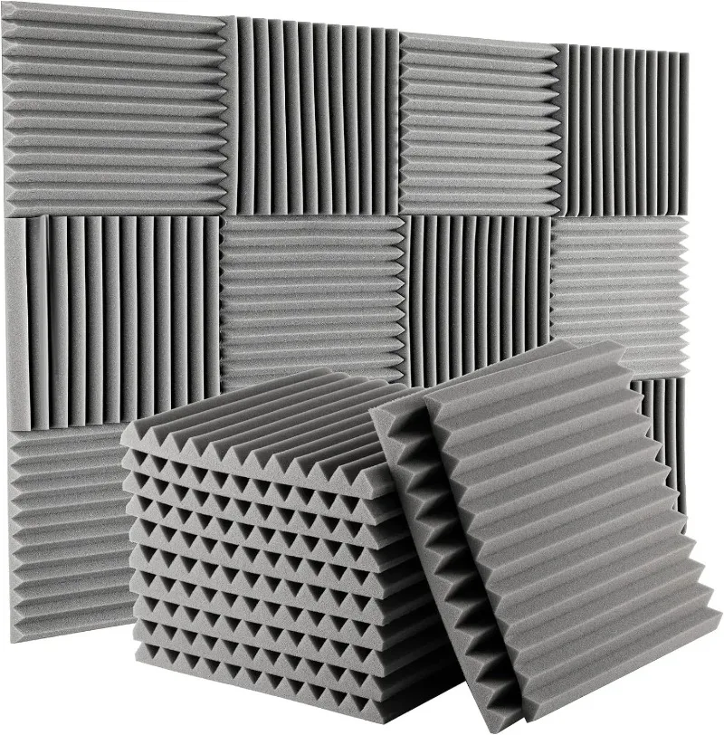 

Studio Acoustic Foam Panels Wedges Sound Proofing Sponge Absorbing Noise Blocker Wall Panels Tiles Gray