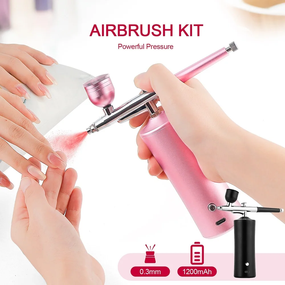 Foreverlily 0.3mm Nail Airbrush Kit 1200mA Portable Airbrush Nails Art Painting Spray Gun For Makeup Cake Paint Barber Hair Dye