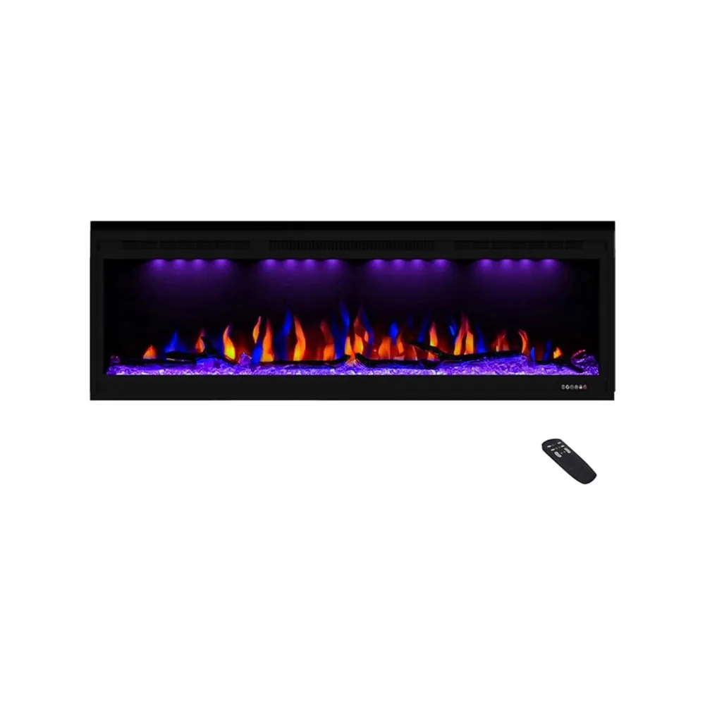 

Luxurious 50" Electric Fireplace, Wall Mounted&in Wall Recessed Fireplace Heater, Adjustable Flame Color & Top Light