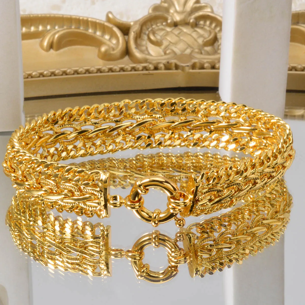 Unique Clasp Bracelet Sailor Style Copper Jewelry For Women Men Special Closure Design Gold Plated Gift Anniversary Birthday