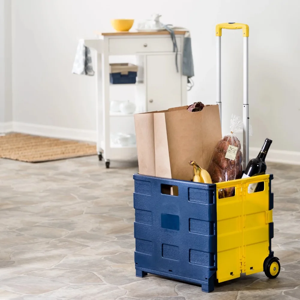 

Folding Utility Crate Cart Blue/Yellow