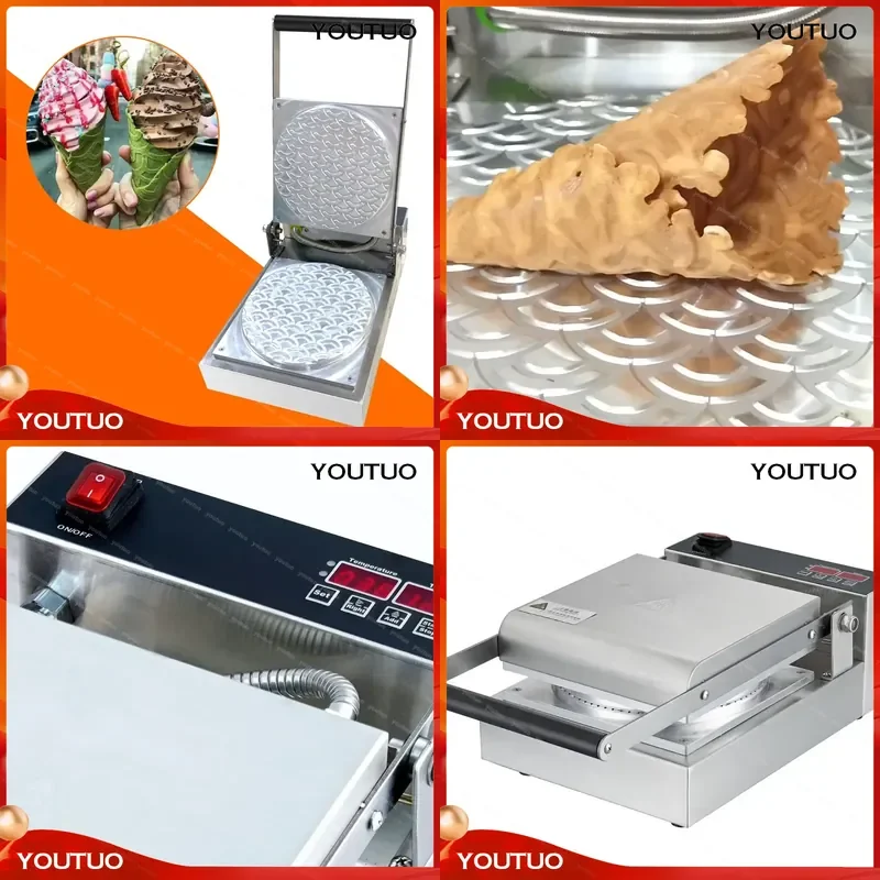 for Commercial Electric Ice Cream Cone Maker Waffle Machine Triangular Fan-Shaped Pattern Baker 110V 220V for Vendors