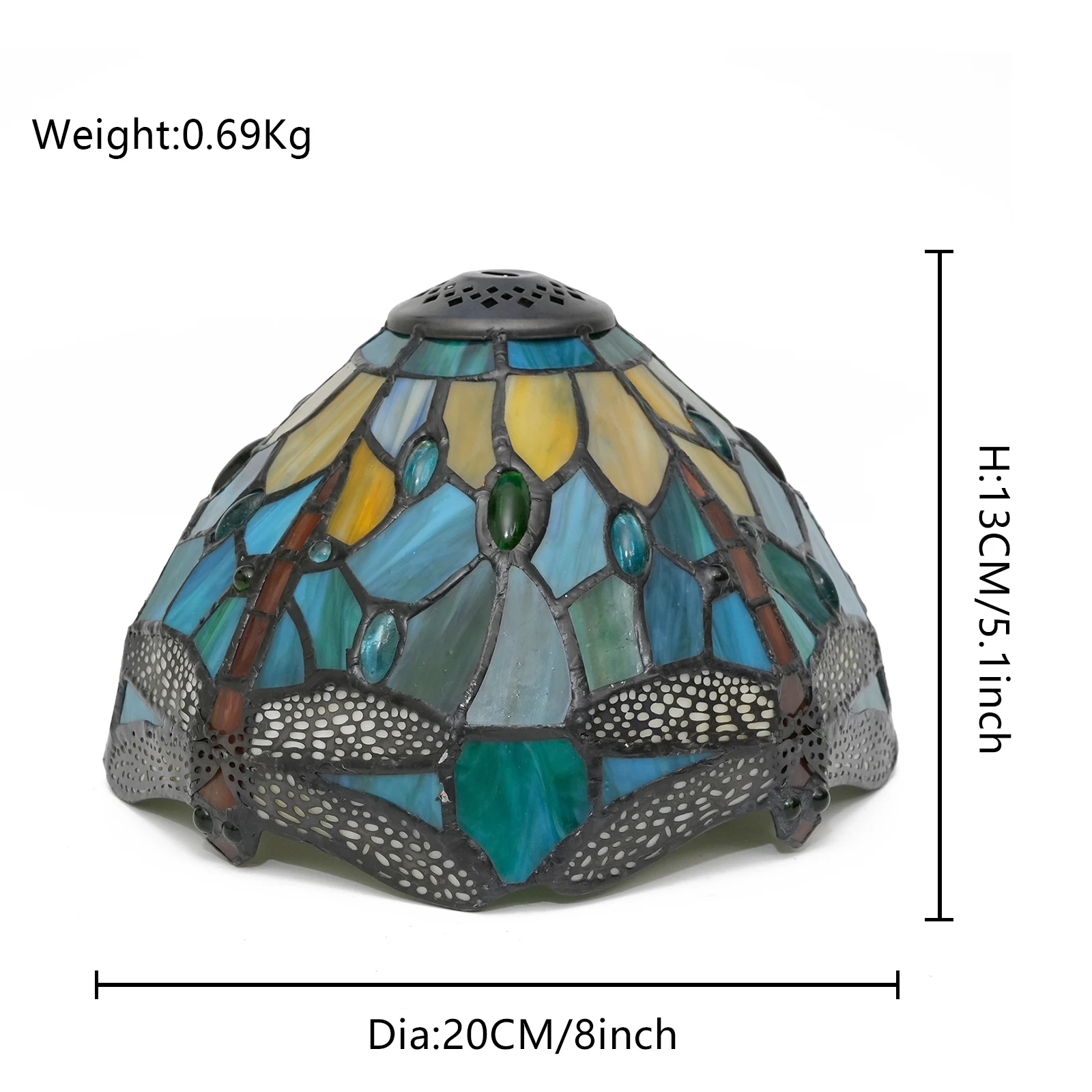 Dragonfly Style Lampshade Replacement Only Stained Glass Style Lamp Shade 8 Inch Fit for Table Desk Lamp, Pendant Ceiling Light