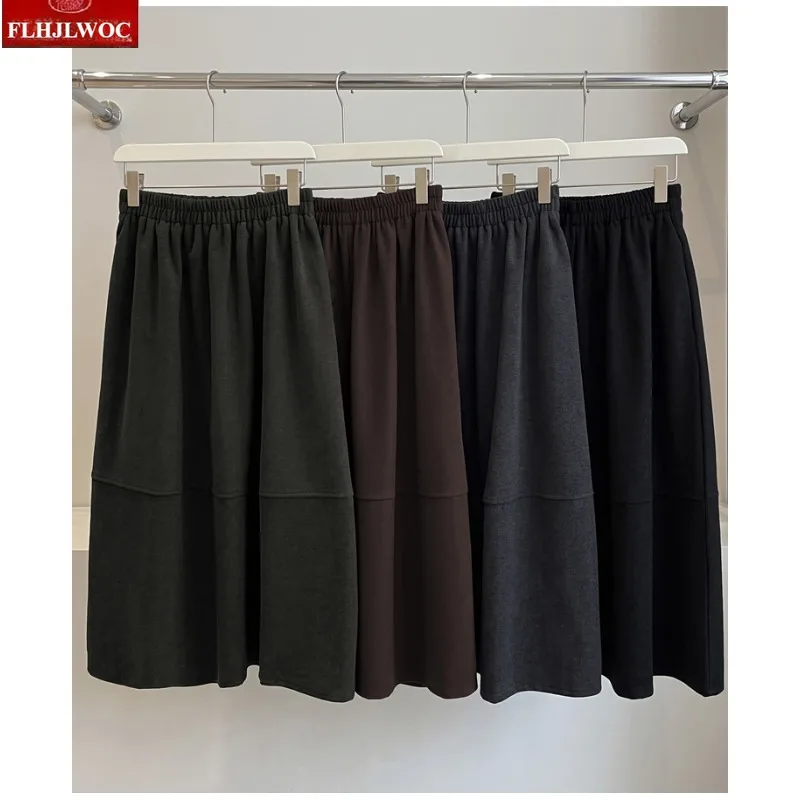 Woolen Skirts New Fashion FLHJLWOC Cute Girls Japanese Preppy Style Solid Retro Vintage Casual A Line Thick Warm Skirt
